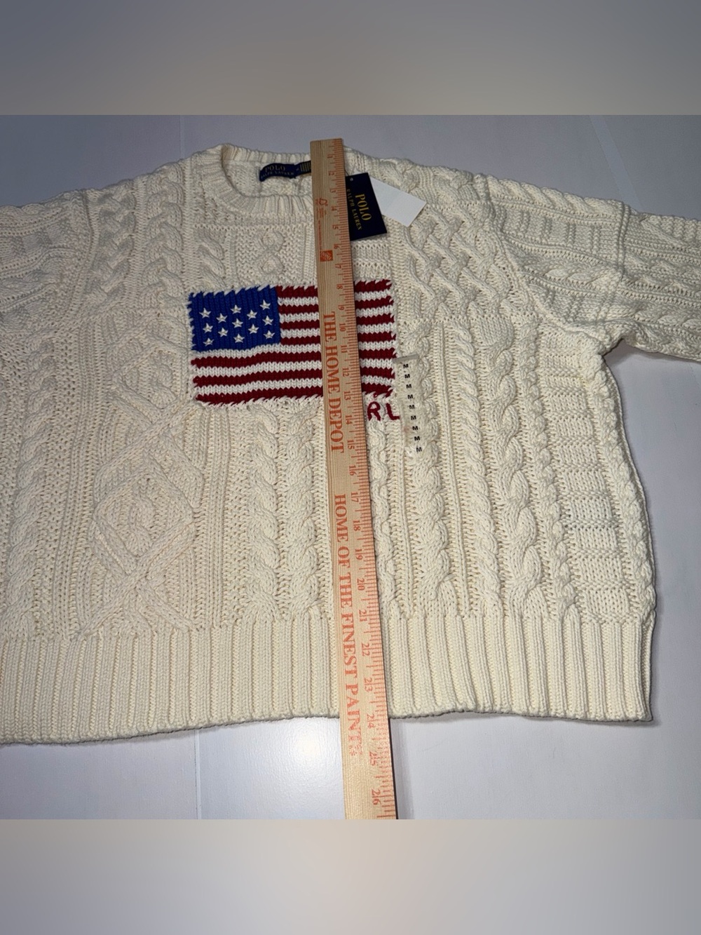 Polo by Ralph Lauren Aran Stitch American Flag Intarsia Crewneck Sweater M NWT - Picture 8 of 12